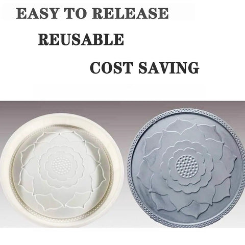 Beefy Large Round Brick Mold Nineteen Point Seven Inch Diameter Circular Concrete Tile for DIY walkways, side by side view