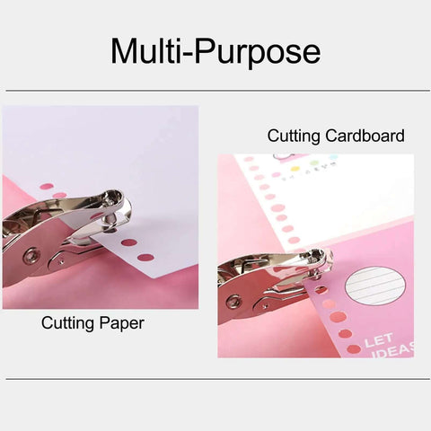 Single Hole Punch 1/4 Inch And 1/8 Inch, Workhorse Metal Paper Punch shown cutting paper and cardboard for crafts and tags