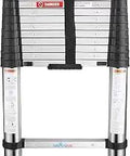 15.5 Ft Stainless Telescoping Ladder With One Button Retraction Collapsible Loft Ladder slow close anti pinch design, folded view
