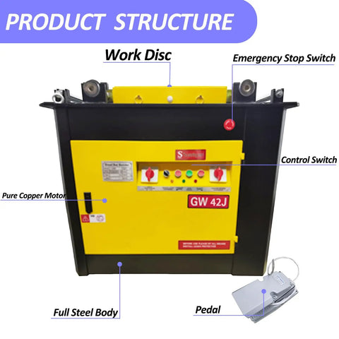 Rock Solid Electric Rebar Bender And Steel Bar Bending Machine Handles Round Ribbed Steel With Easy 0 To 180 Degree Adjustments front view showing control panel and steel body.