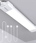 Plug In LED Tube Light Fixture With Linkable Design, 1.4Ft 1800LM 5000K Utility Shop Light For Garage, Kitchen, displayed on ceiling
