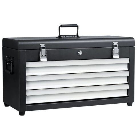 Three Drawer 22 Inch Portable Metal Tool Box With Heavy Duty Steel Build Dual Locking System Built In Drawer Lock Tool Chest Organizer