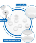 50 Pack White Plastic Hinged Screw Cover Caps For 4mm Hole Screws, close-up of caps showing smooth surface and snap-on design.