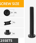 1/4-20 Stainless Steel Flat Head Hex Socket Cap Screws Bolts, 1 In, 25 Pcs, Black Oxide 304 (18-8) Stainless, size details shown