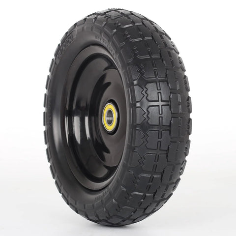 10 Inch Flat Free Solid Tire And Wheel Replacement For Carts And Hand Trucks 4.10 To 3.50 To 4 with black tread and hub