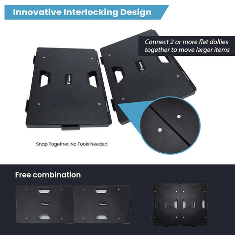 Heavy Duty Furniture Dollies 2 Pack With Ultra Smooth Rollers And Modular Linkable Build showing interlocking design for moving larger items.