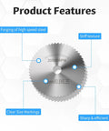 Pro Grade Mini Circular Saw Blade Set 7 Pcs HSS Cutting Discs For Wood PVC Soft Metal showing blade with features labeled