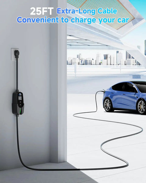 Tesla Level 2 EV Charger For Home, 40A Fast 9.6kW Charging Station with 25-ft cable connected to Tesla car