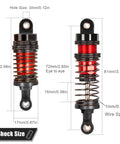 72mm Aluminum Threaded Long Travel RC Shocks with measurements for 1/12 1/14 1/16 RC Cars, compatible with WLtoys 144001 124019