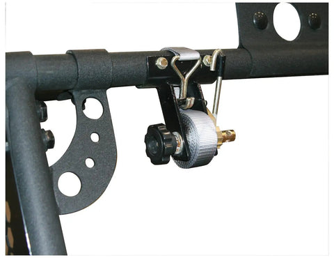 Round Tube Ladder Rack Ratchet Straps 2 Pack 7 Ft By 1-1/2 Inch with Double J Hook attached to truck rack