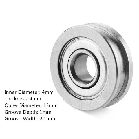 Rock Solid Hella Durable U Pulley Rail Ball Bearing Set For 3D Printer Extruder Metal U604ZZ Replacement Parts Smooth Low Noise Operation close-up view of steel bearing with dimensions shown