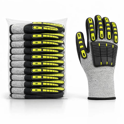 Knit Cut Resistant Work Gloves With Nitrile Coating And HPPE For A4 ANSI Cut Protection, TPR Back Of Hand Guards, 12 Pack