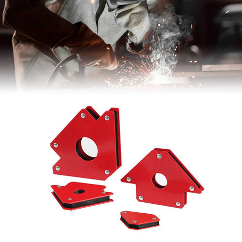 Super Strong Multi Angle Welding Magnet Set 6 Pcs For Pipe Positioning At 45 90 And 135 Degrees Reliable clamping magnets in red with angles.