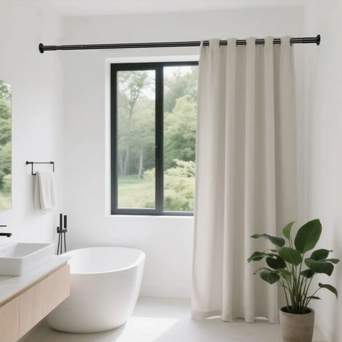 No Drill Tension Curtain Rod Set 51 To 168 Inches For Indoor Or Outdoor Use Extra Long Curtain Rod Above Bathtub