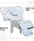 Badass Heavy Duty Swivel Caster Bracket 4 Inch close-up of steel wheel mount and brake mechanism for furniture support.