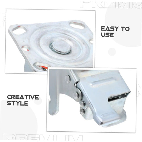 Badass Heavy Duty Swivel Caster Bracket 4 Inch close-up of steel wheel mount and brake mechanism for furniture support.