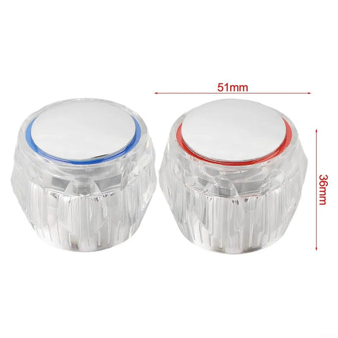 Upgrade Your Dated Faucet With This Easy Acrylic Handle Replacement Kit For Hot And Cold Tap Knobs That Fit 7.5mm Spindles In Kitchens And Bathrooms Without Any Plumbing Work or Special Tools Needed. clear acrylic tap knob pair, 51mm x 36mm, blue and red