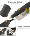 35K RPM Carbon Brush Micro Motor Drill Polishing Tool showing dual lock chuck and carbon brush change features