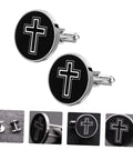 Cross Titanium Steel Cufflinks For Men Black Cross Shirt Fasteners Decorative Clothing Accessories set on grey background