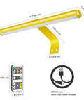 Wireless Picture Light Battery Powered With Remote Dope Dimmable 16 Inch Wall Lamp with dimensions and USB cable