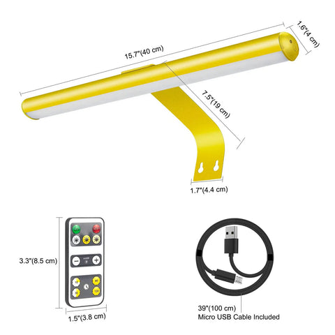 Wireless Picture Light Battery Powered With Remote Dope Dimmable 16 Inch Wall Lamp with dimensions and USB cable