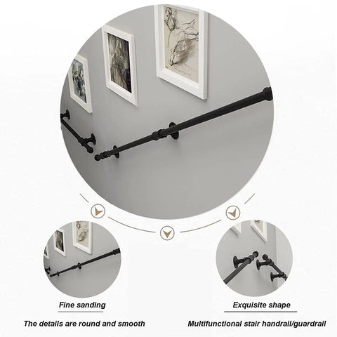 Tough As Nails Wrought Iron Grab Rail For Exterior Stairs And Decks Rock Solid Black Safety Handrail mounted on wall.