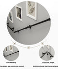 Heavy Duty Wrought Iron Grab Rail And Outdoor Stair Handrail In Matte Black For Dependable Indoor Or Exterior Safety With Zero Rust Finish And Totally No Sweat Wall Mount Kit, fine sanding detail on wall.
