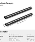 Badass 12 Inch Aluminum Camera Rig Rods With Industrial 15mm Diameter And Secure M12 Female Threads, shown as two rods.