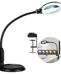 10X Magnifying Glass With Light And Clamp For Close Work, Flexible Gooseneck LED Desk Lamp Hands Free For Crafting Reading Painting And Hobby, 5 Color Modes And Stepless Dimming