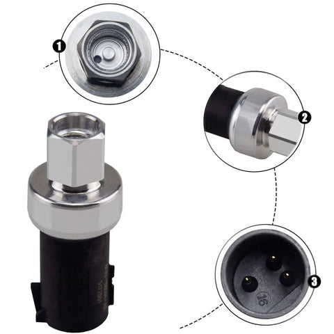 Ford AC Pressure Switch Sensor Replacement For F150 FSeries Expedition Escape Focus Fiesta Lincoln OEM Style 100 Percent New Compatible With 6F9Z19D594AA 6F9319D594AA YH1704 close-up view and connectors