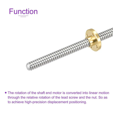 400mm Lead Screw Kit With Brass Nut For 3D Printer And CNC Machines, 8mm Diameter, 2mm Pitch, Stainless Steel, Fully Threaded Rod, T8x2, Sweet For Stepper Motors close-up view