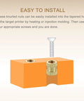 Dope M2.5 Knurled Brass Insert Nuts 4mm Long, 3.8mm Outer Diameter, 0.45mm Pitch, installation in plastic block