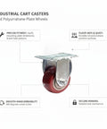 Red Polyurethane Plate Caster With Steel Core For Warehouse Carts And Service Trolleys, showing smooth swivel action.
