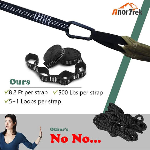 Comparison of durable tree straps for lightweight camping hammock with mosquito net, 8.2ft long, 500 lbs capacity