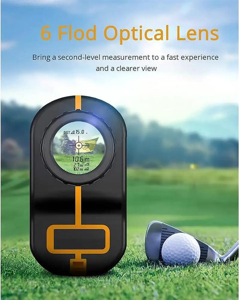 1500M Golf Rangefinder With Color Touch Screen And Slope Compensation Laser Distance Meter Featuring Angle Mode Obstacle Clearance with optical lens view.
