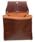 Front view of Large Pro Leather Utility Bag With Premium Full Grain Leather 10 Inch Deep Universal Tool Tote Hand Made In USA