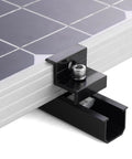 Close-up of clamp on Beefy 4 Panel Side By Side Roof Mount Kit For Shingle Or Metal Roof With Hardware Heavy Duty Aluminum Rails