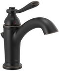 Elmhurst Handle Bath Faucet Oil Rubbed Bronze For One Or Three Hole Four Inch Install Includes Optional Deck Plate And Fifty Fifty Pop Up Drain ADA Compliant And WaterSense Labeled For Efficient Water Use