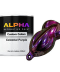 Ready To Roll Straight Up Premium Celestial Purple Automotive Basecoat Full Gallon Bottle With Slow Reducer next to color sample