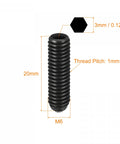 Heavy Duty Ball Point Set Screws M6 x 20mm High Carbon Steel Hex Socket Grub Screws, Spring Loaded Ball Plunger, side view with dimensions