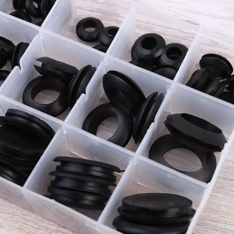 125 Piece Rubber Grommet Seal Ring Set In Plastic Box Black For Faucets Hoses Drains And Panels DIY Friendly Gasket Kit Heat Resistant Ultra Elastic Seals Storage Case Included, black rubber rings