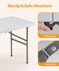4 Ft Folding Picnic Table Portable And Lightweight For Camping Picnics Beach Days Tailgating Dining And Parties Indoor Outdoor Use With Carrying Handle And Easy Fold For Quick Storage In Car Trunk Or Closet showing sturdy frame and lock mechanisms.