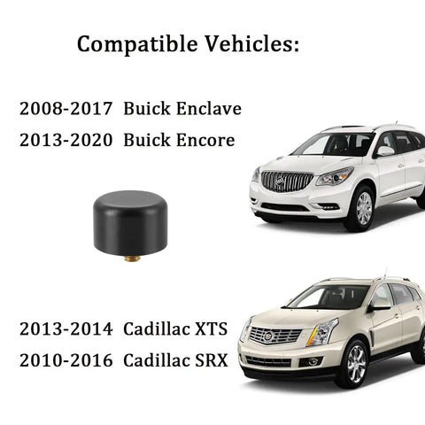 Chevy GMC Cadillac Ford Lincoln Buick Mercury Antenna Delete Cap Cover, black aluminum, shown with compatible Buick cars