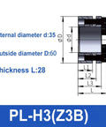 Diagram showing Expansion Bushing Z3B KTR203 Key Free Bushing TLK132 Expansion Joint Bushing Lock Bushing KTR200 D35 D60 L28
