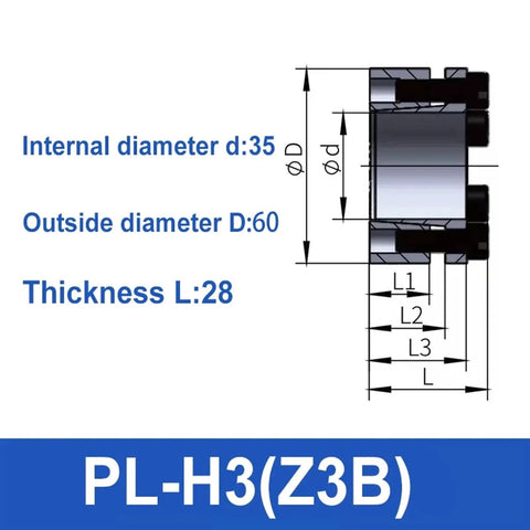 Diagram showing Expansion Bushing Z3B KTR203 Key Free Bushing TLK132 Expansion Joint Bushing Lock Bushing KTR200 D35 D60 L28
