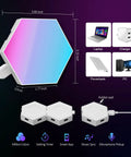 Hexagon RGB LED Light Panels With App And Remote Music Sync Wall Lights for Room Decor dimensions and USB connection
