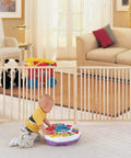 Extra Wide Swing Wooden Baby Gate For Large Openings, Adjustable from 60 to 103 Inches, 27 Inches Tall in modern living room