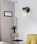Matte Black Metal Wall Sconces With Clear Glass Shades Two Pack Modern Bathroom Vanity Lights Brushed Brass Finish Easy Mount