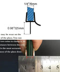 Diagram showing measurements for Frameless Shower Door Bottom Seal With Drip Rail For Glass Doors Twenty Seven Point Five Inch Long Sweep Tough Seal Strip To Stop Leaks And Drips Ideal For Pull Push Doors