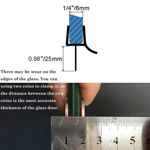 Diagram showing measurements for Frameless Shower Door Bottom Seal With Drip Rail For Glass Doors Twenty Seven Point Five Inch Long Sweep Tough Seal Strip To Stop Leaks And Drips Ideal For Pull Push Doors